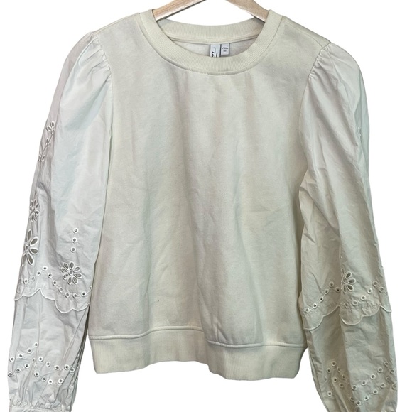 & Other Stories Eyelet Puff Sleeve Ivory Pullover Sweatshirt Size S Minimalist - Picture 3 of 9